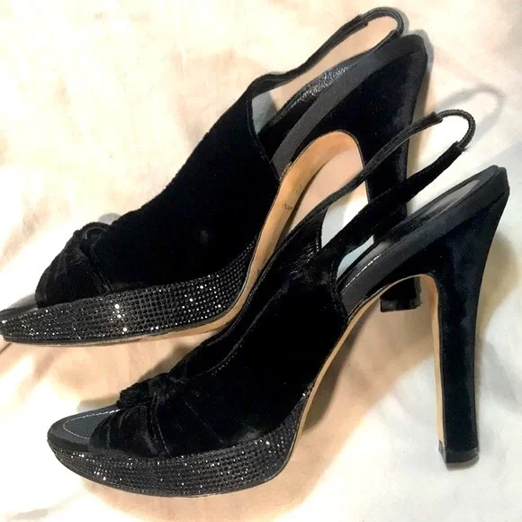 Rene Caovilla open toe rhinestone heels, Sz 9 (40) - Picture 7 of 9